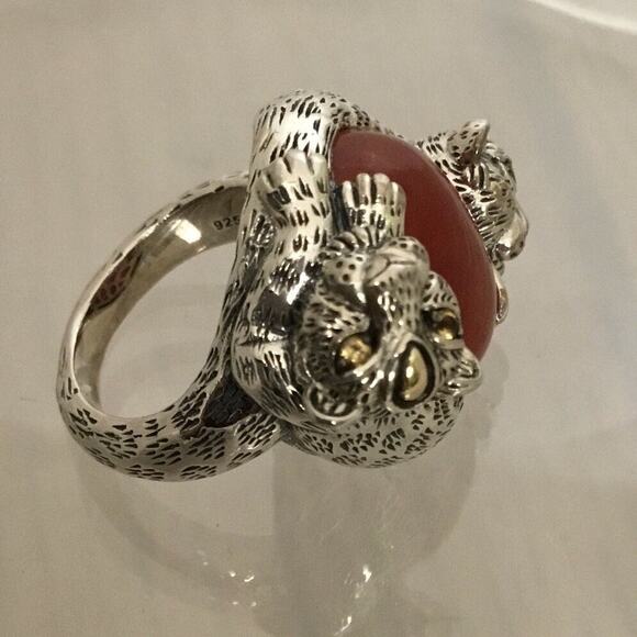 Vintage JOHN HARDY JAI 925/14k Carnelian/Citrine Double LEOPARD RING Sz 7.5 Rare - Picture 8 of 11